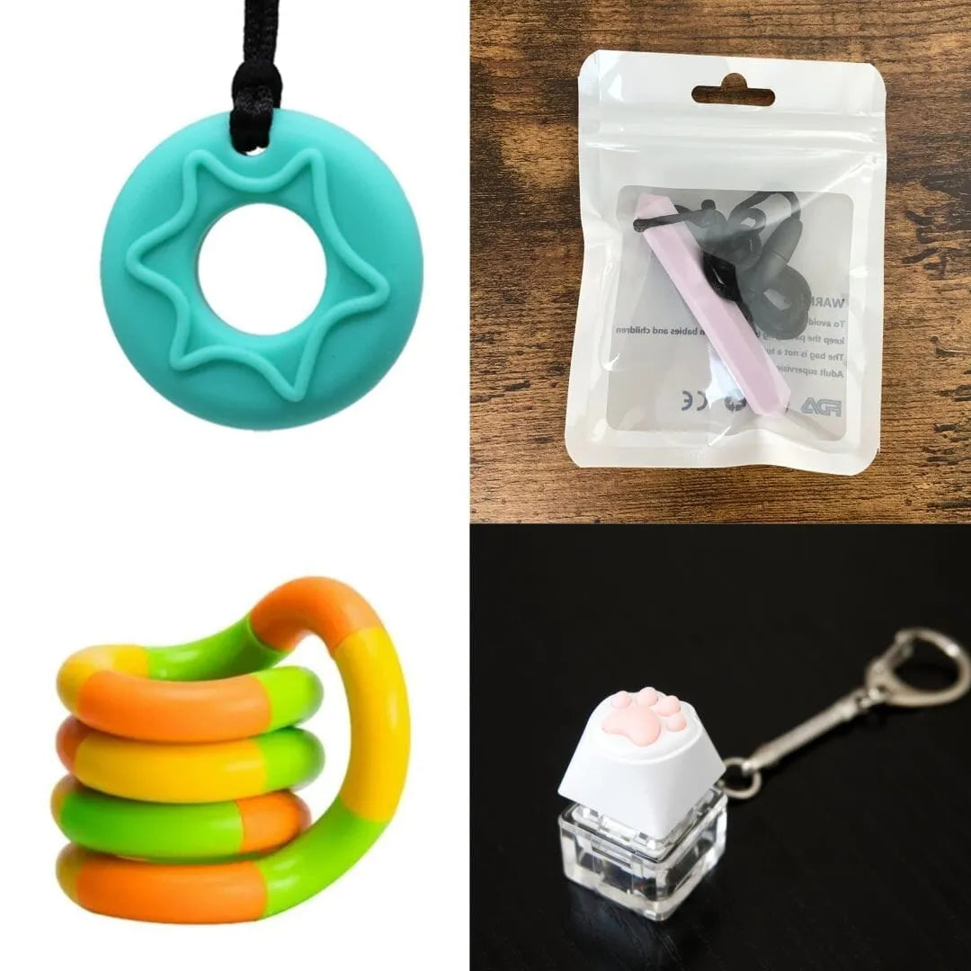 2 Chew Necklaces + 2 Fidget Toys Bundle (choose your colors) Aquamarine Light Purple Green yellow orange