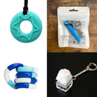 2 Chew Necklaces + 2 Fidget Toys Bundle (choose your colors) Aquamarine Blue Blue white deep blue