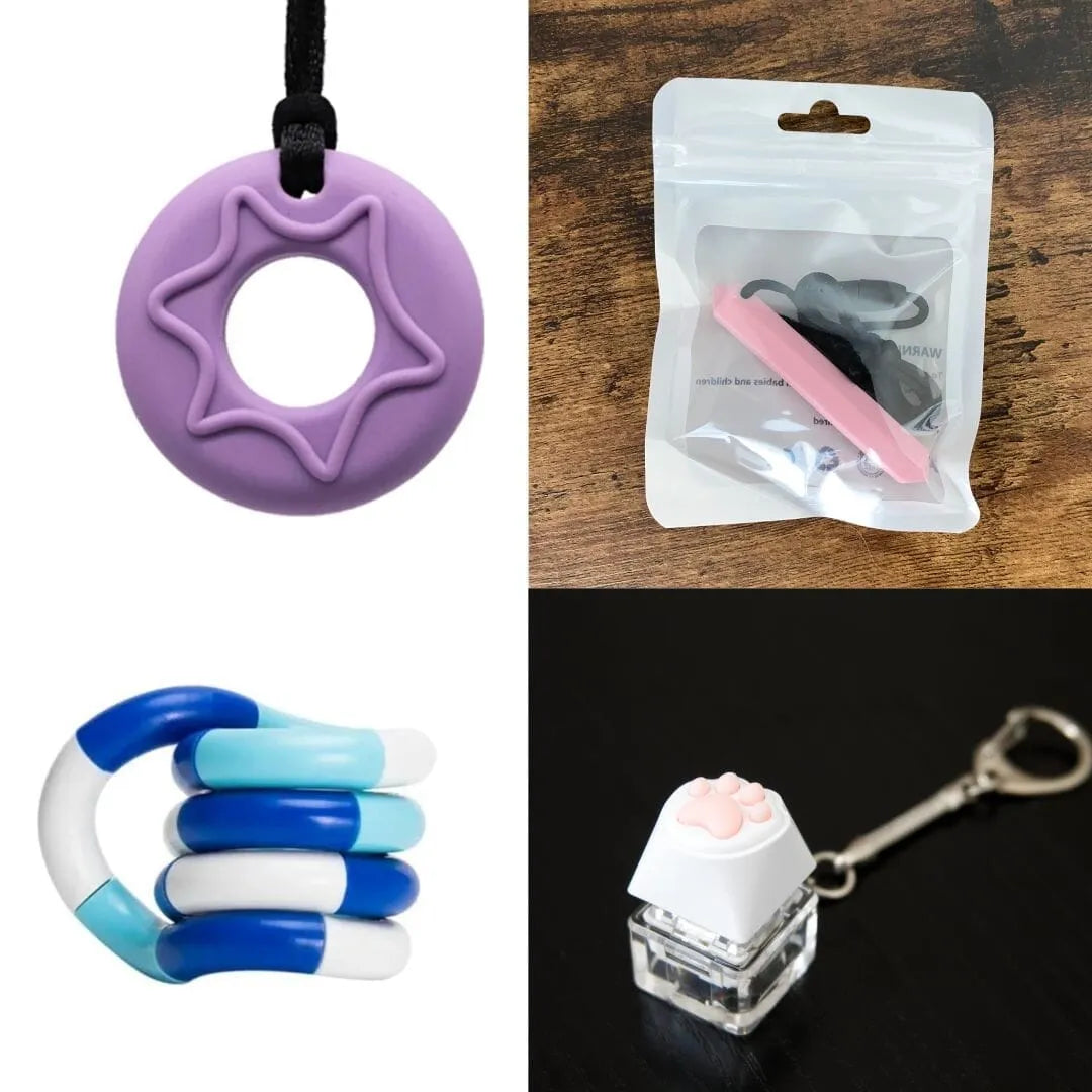 2 Chew Necklaces + 2 Fidget Toys Bundle (choose your colors) Purple Pink Blue white deep blue