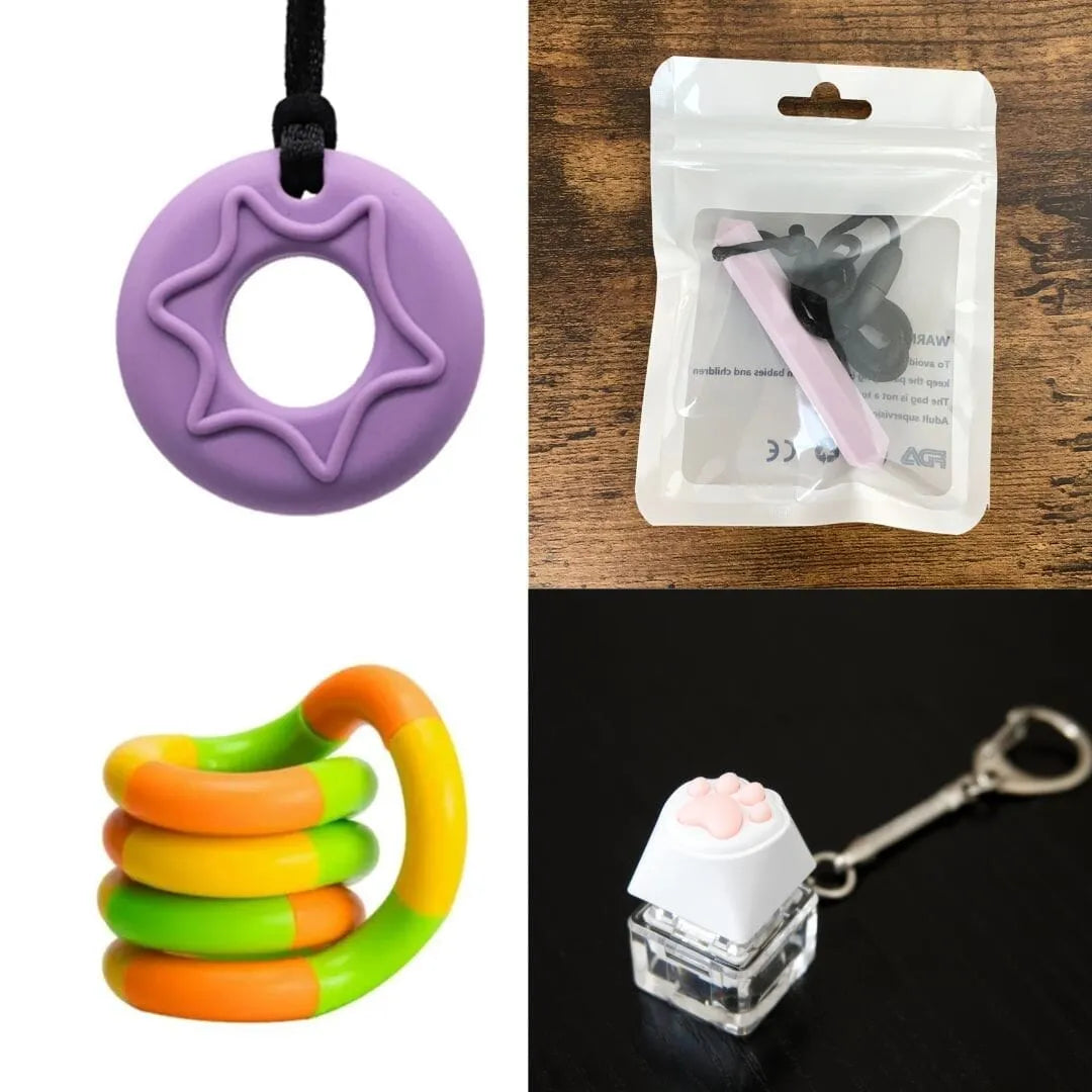 2 Chew Necklaces + 2 Fidget Toys Bundle (choose your colors) Purple Light Purple Green yellow orange