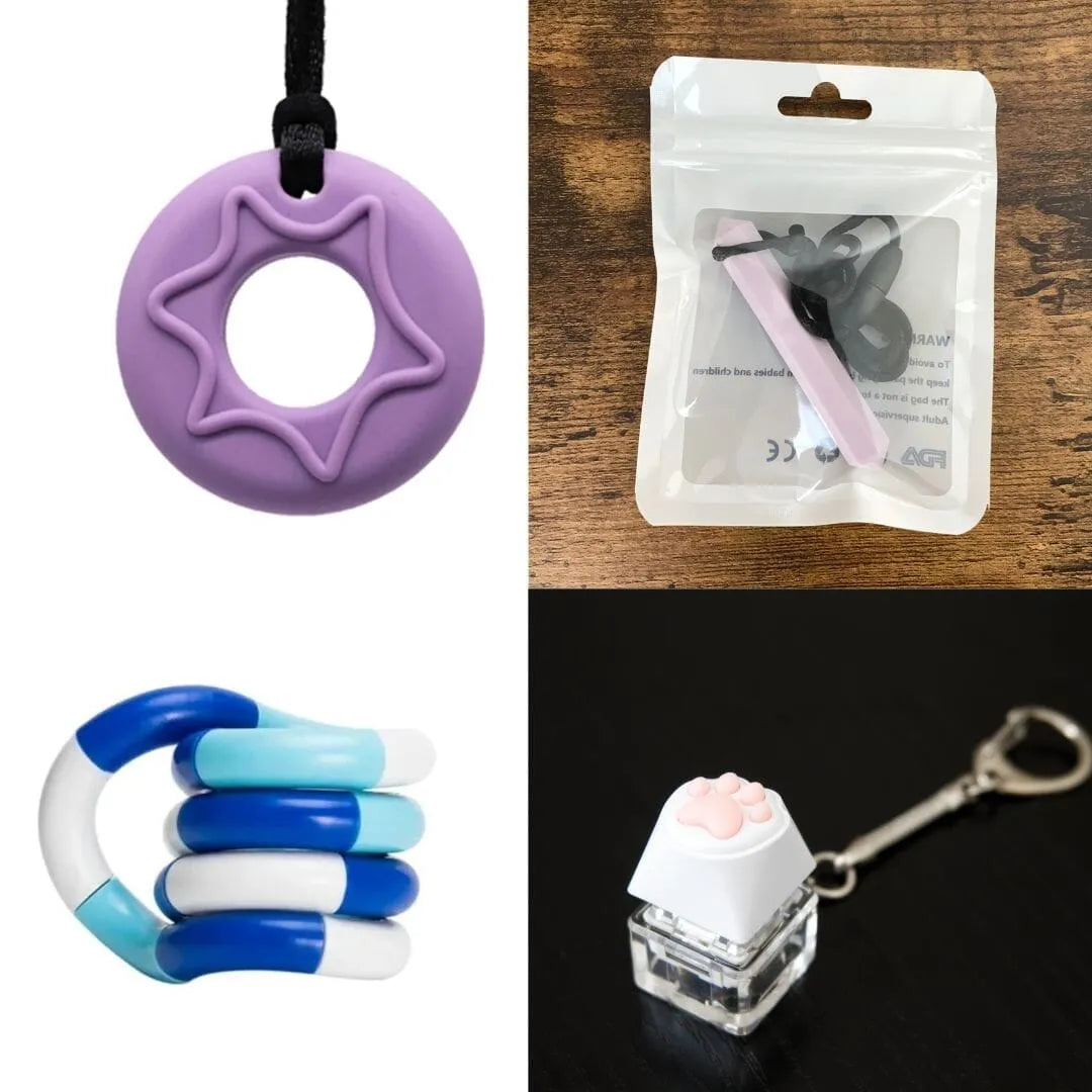 2 Chew Necklaces + 2 Fidget Toys Bundle (choose your colors) Purple Light Purple Blue white deep blue