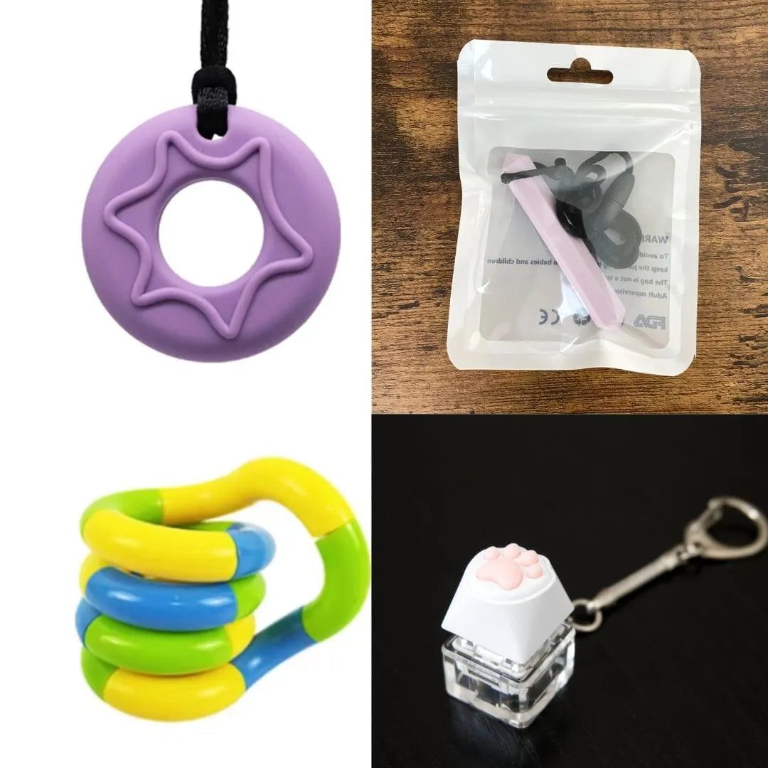 2 Chew Necklaces + 2 Fidget Toys Bundle (choose your colors)