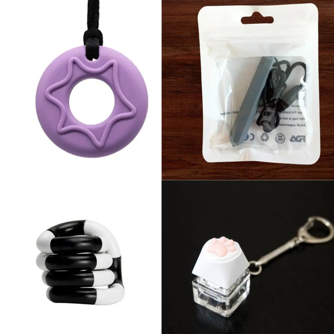 2 Chew Necklaces + 2 Fidget Toys Bundle (choose your colors) Purple Grey Black and white