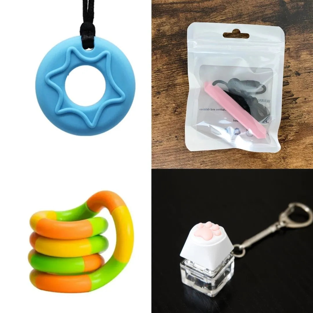 2 Chew Necklaces + 2 Fidget Toys Bundle (choose your colors) Blue Pink Green yellow orange