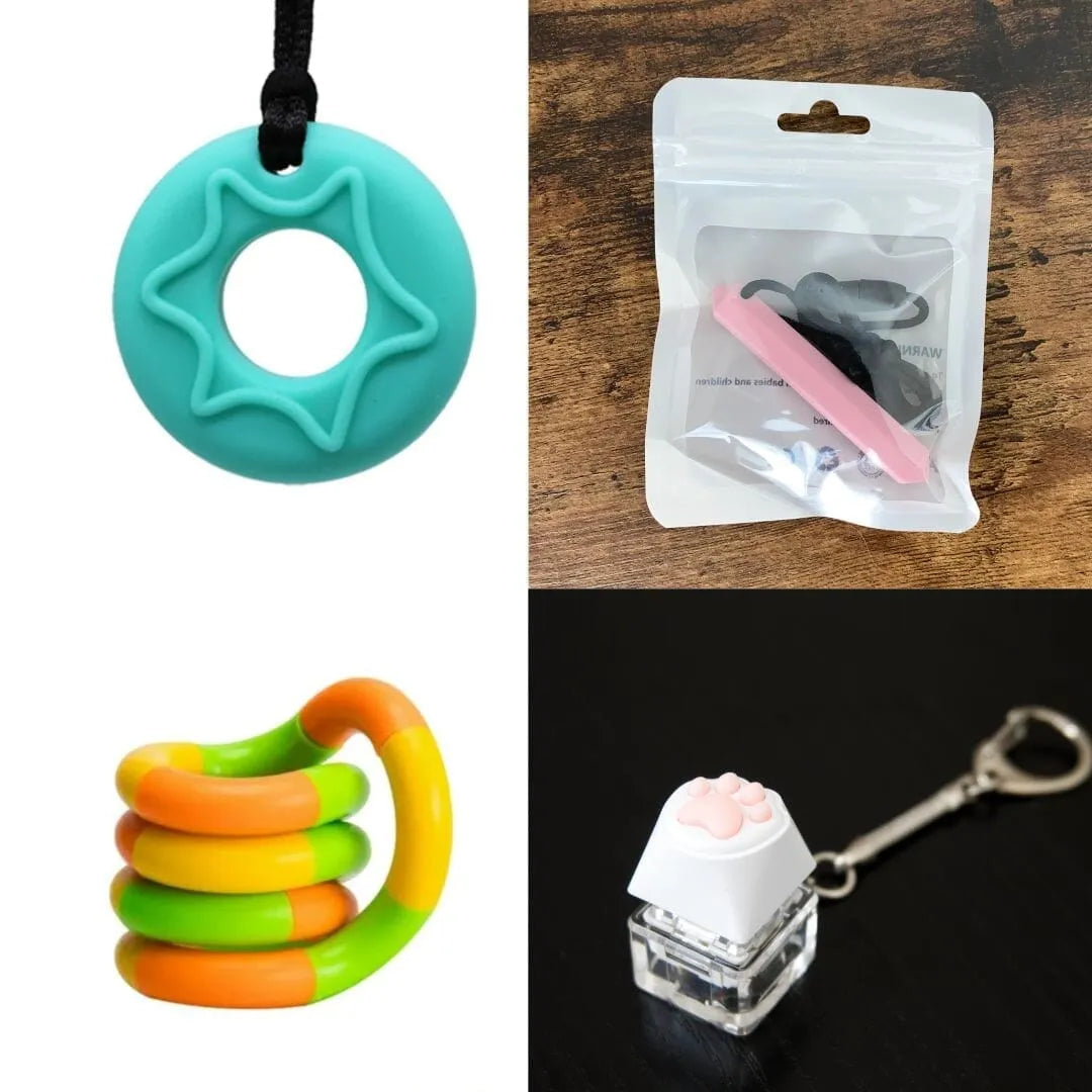 2 Chew Necklaces + 2 Fidget Toys Bundle (choose your colors) Aquamarine Pink Green yellow orange