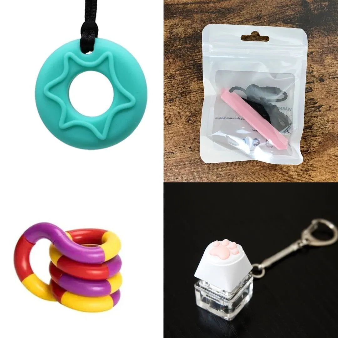 2 Chew Necklaces + 2 Fidget Toys Bundle (choose your colors) Aquamarine Pink Purple red yellow