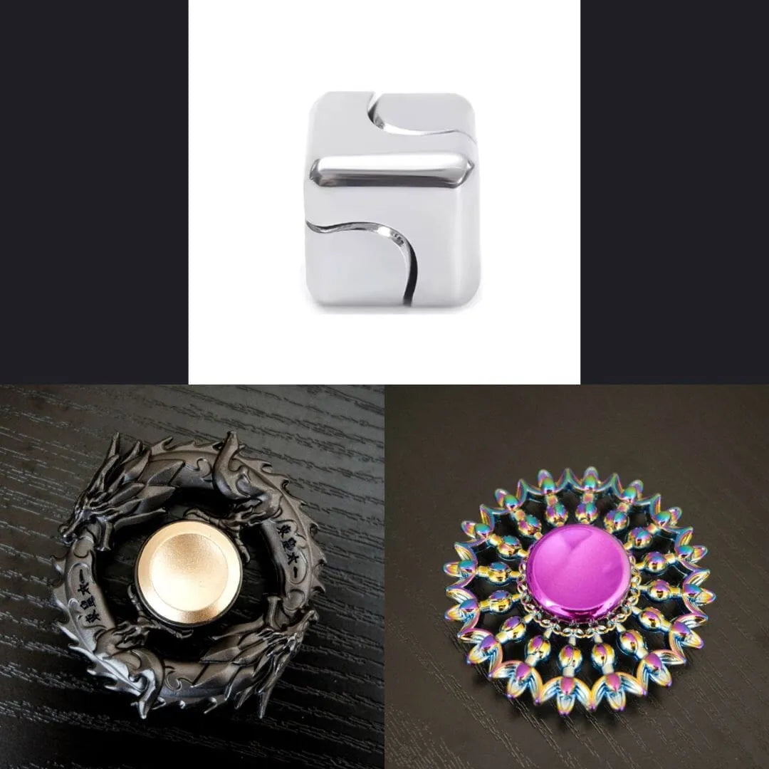 3 Beloved Fidget Spinners Bundle Metallic Silver Black Flower Mandala