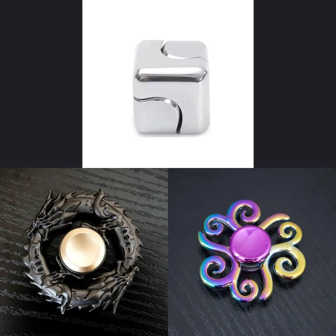 3 Beloved Fidget Spinners Bundle Metallic Silver Black Swirl