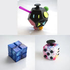 3 Fidgeting Cubes Bundle Blue Galaxy Paint Splatter Multi Colored
