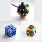 3 Fidgeting Cubes Bundle Blue Galaxy Rainbow Multi Colored