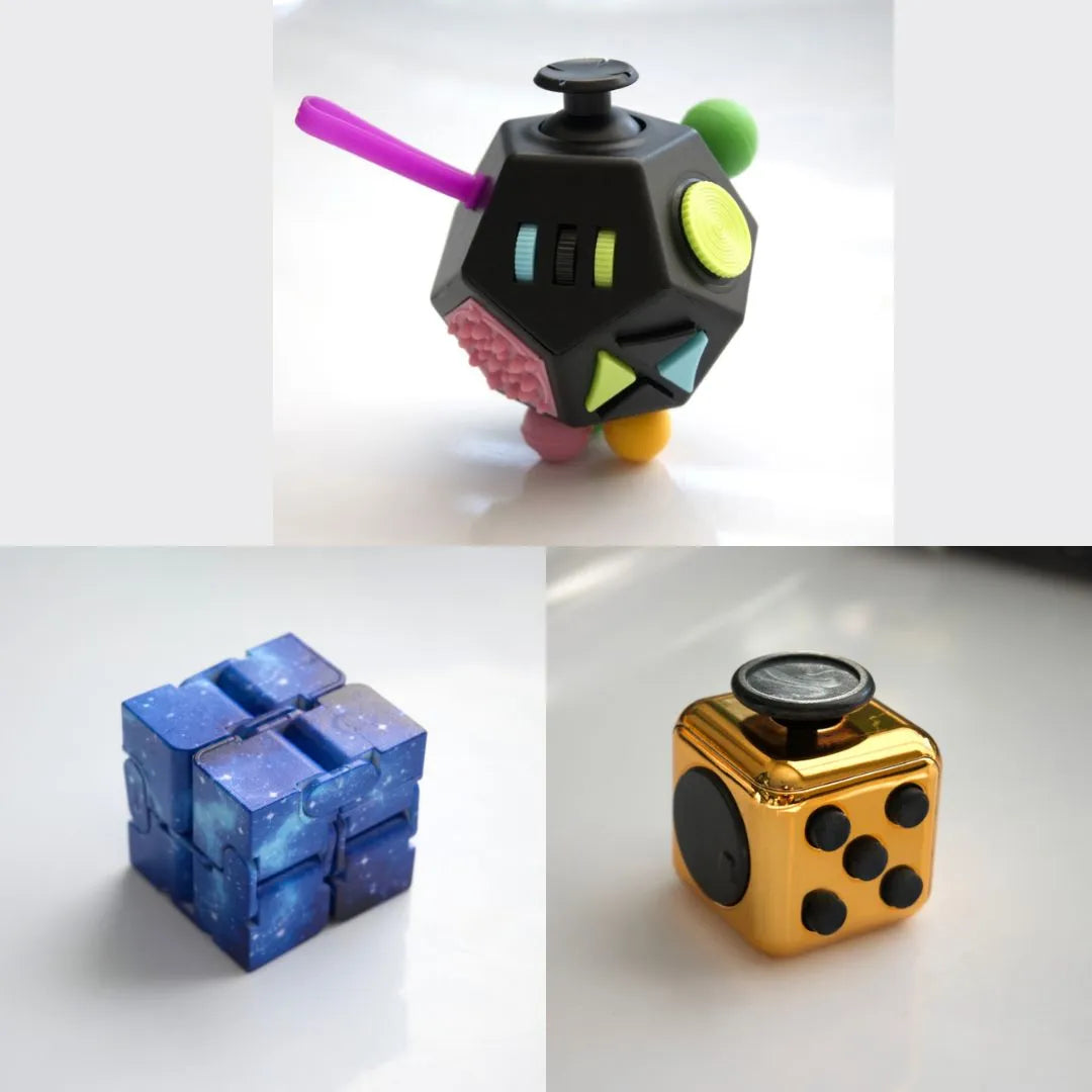 3 Fidgeting Cubes Bundle Blue Galaxy Copper Multi Colored