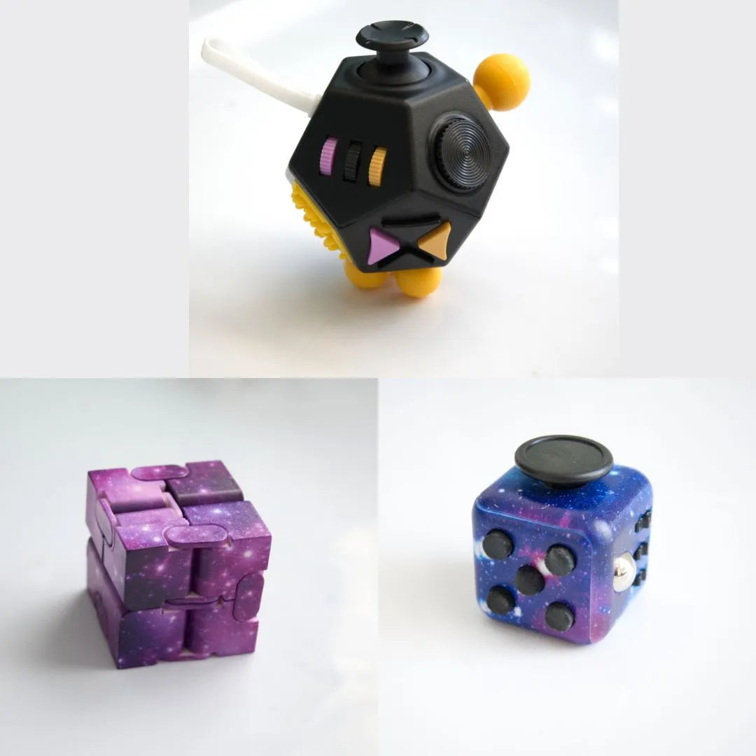 3 Fidgeting Cubes Bundle Purple Galaxy Galaxy Black & Yellow Multi Color