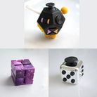3 Fidgeting Cubes Bundle Purple Galaxy Metallic Silver Black & Yellow Multi Color