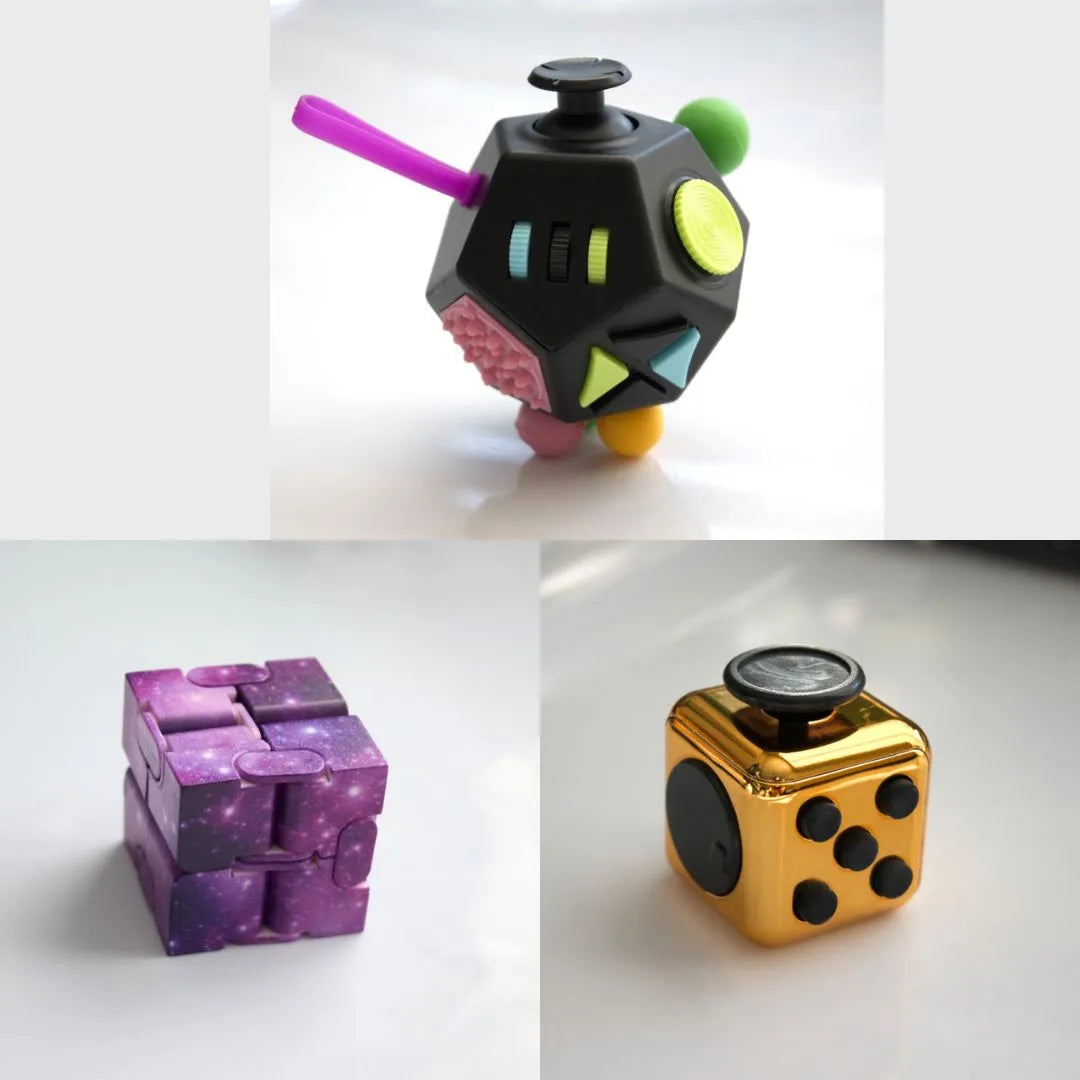 3 Fidgeting Cubes Bundle Purple Galaxy Copper Multi Colored