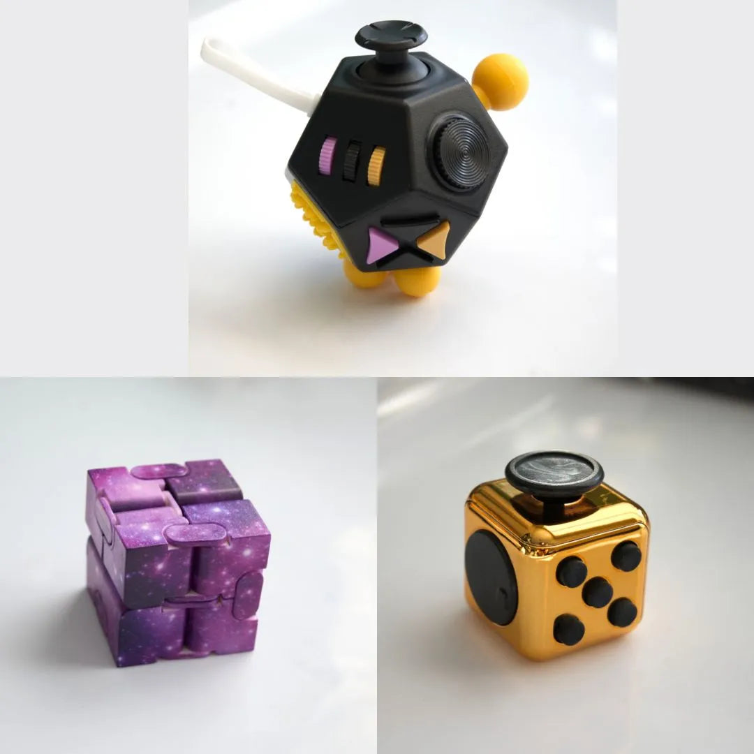 3 Fidgeting Cubes Bundle Purple Galaxy Copper Black & Yellow Multi Color
