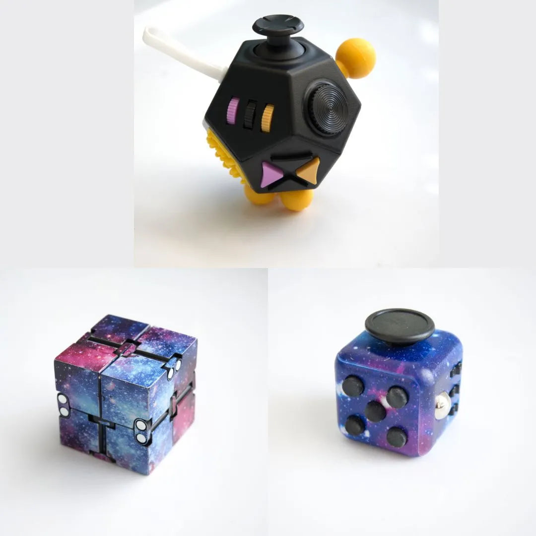 3 Fidgeting Cubes Bundle Galaxy (Weighted) Galaxy Black & Yellow Multi Color