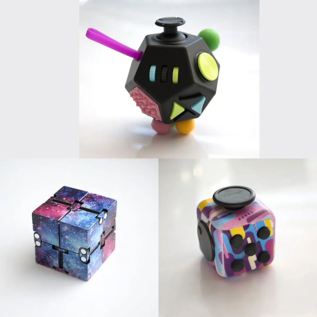 3 Fidgeting Cubes Bundle Galaxy (Weighted) 80’s Retro Multi Colored