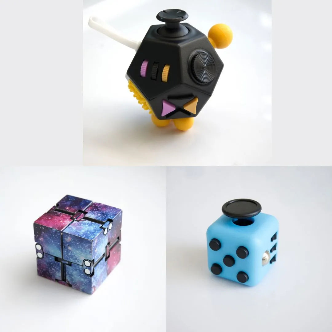 3 Fidgeting Cubes Bundle Galaxy (Weighted) Sky Blue Black & Yellow Multi Color