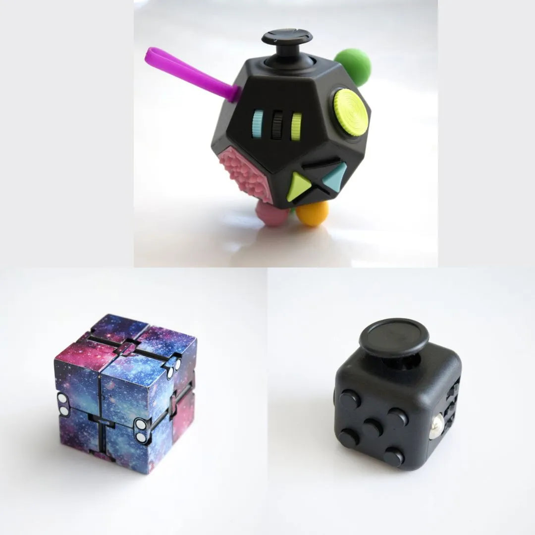 3 Fidgeting Cubes Bundle Galaxy (Weighted) All Black Multi Colored
