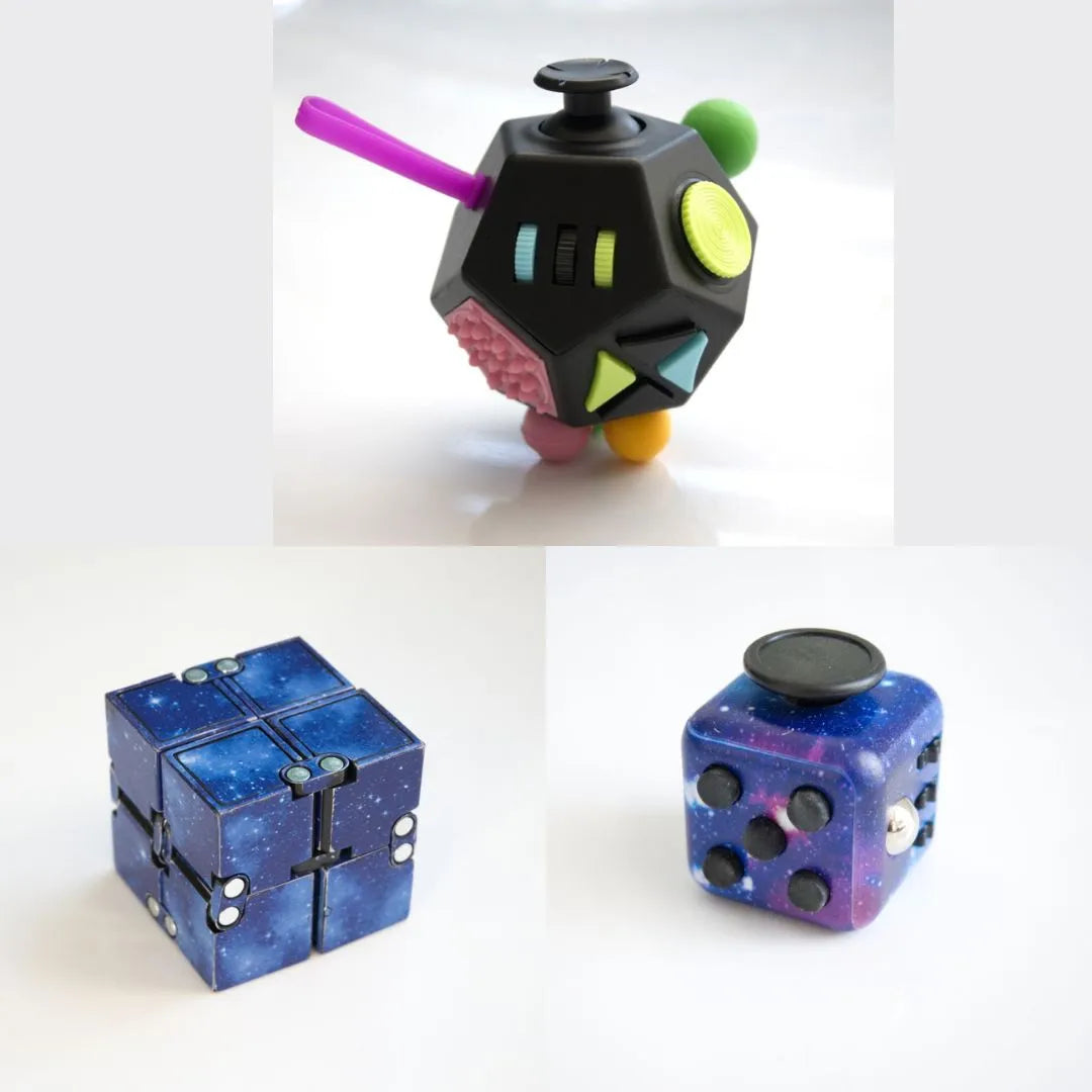 3 Fidgeting Cubes Bundle Blue (Weighted) Galaxy Multi Colored