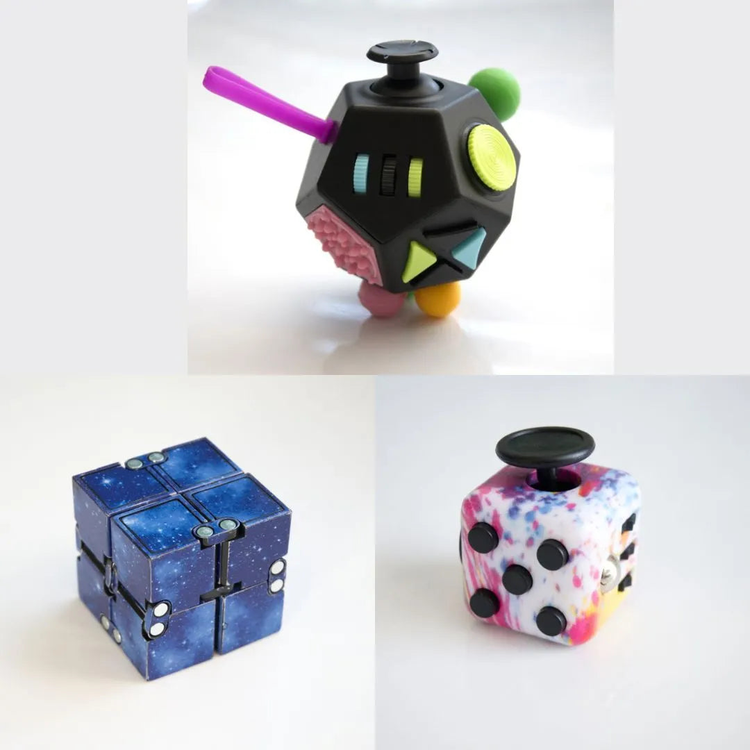 3 Fidgeting Cubes Bundle Blue (Weighted) Paint Splatter Multi Colored
