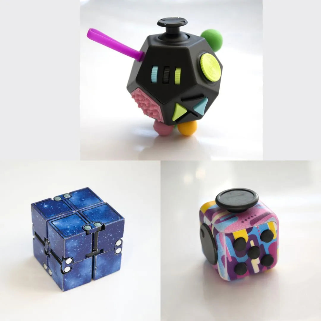 3 Fidgeting Cubes Bundle Blue (Weighted) 80’s Retro Multi Colored