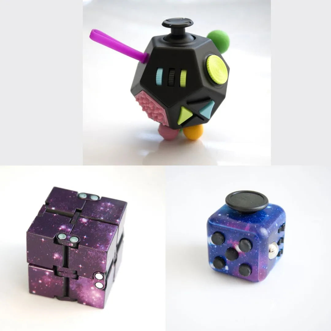 3 Fidgeting Cubes Bundle Purple (Weighted) Galaxy Multi Colored