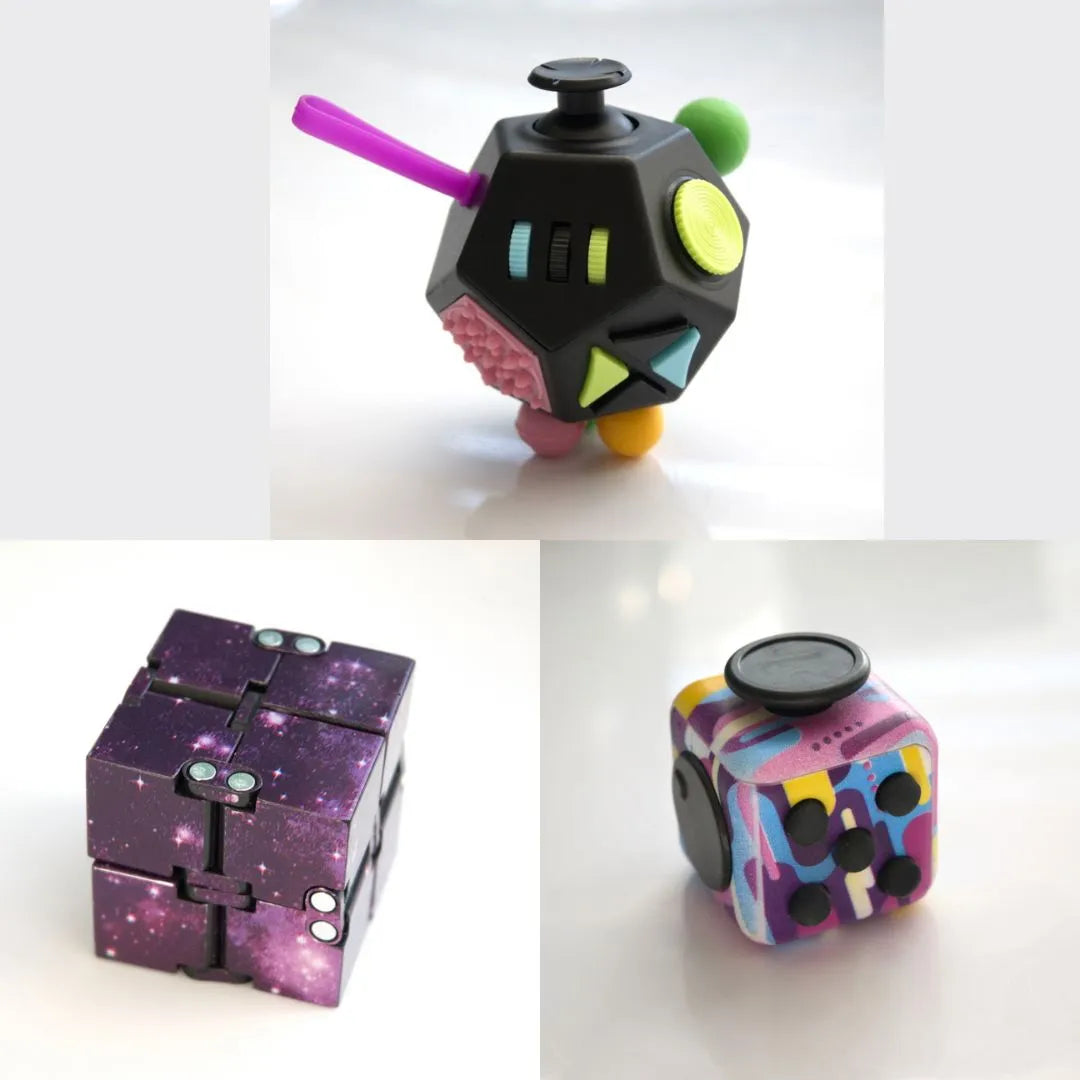 3 Fidgeting Cubes Bundle Purple (Weighted) 80’s Retro Multi Colored