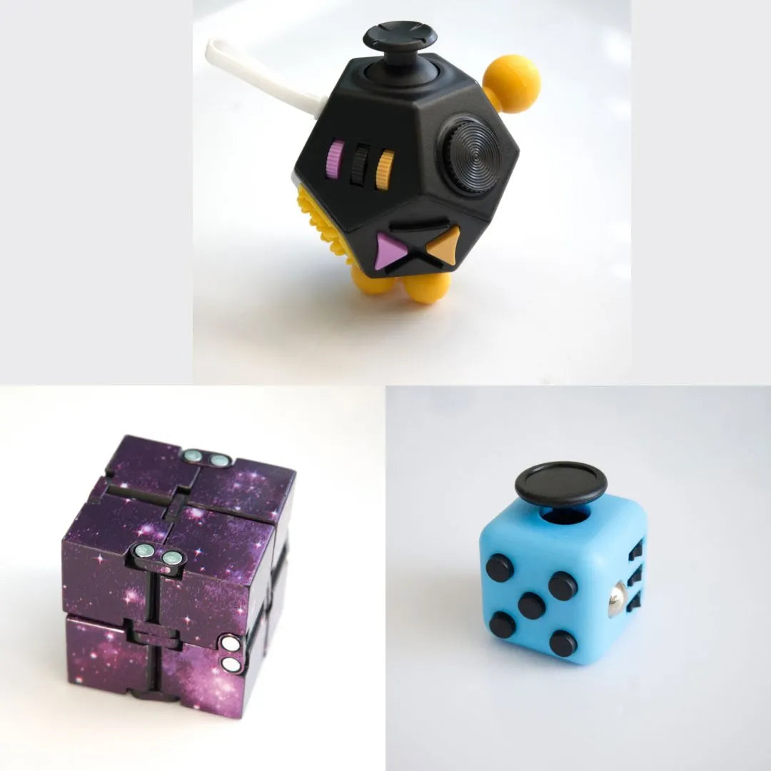 3 Fidgeting Cubes Bundle Purple (Weighted) Sky Blue Black & Yellow Multi Color