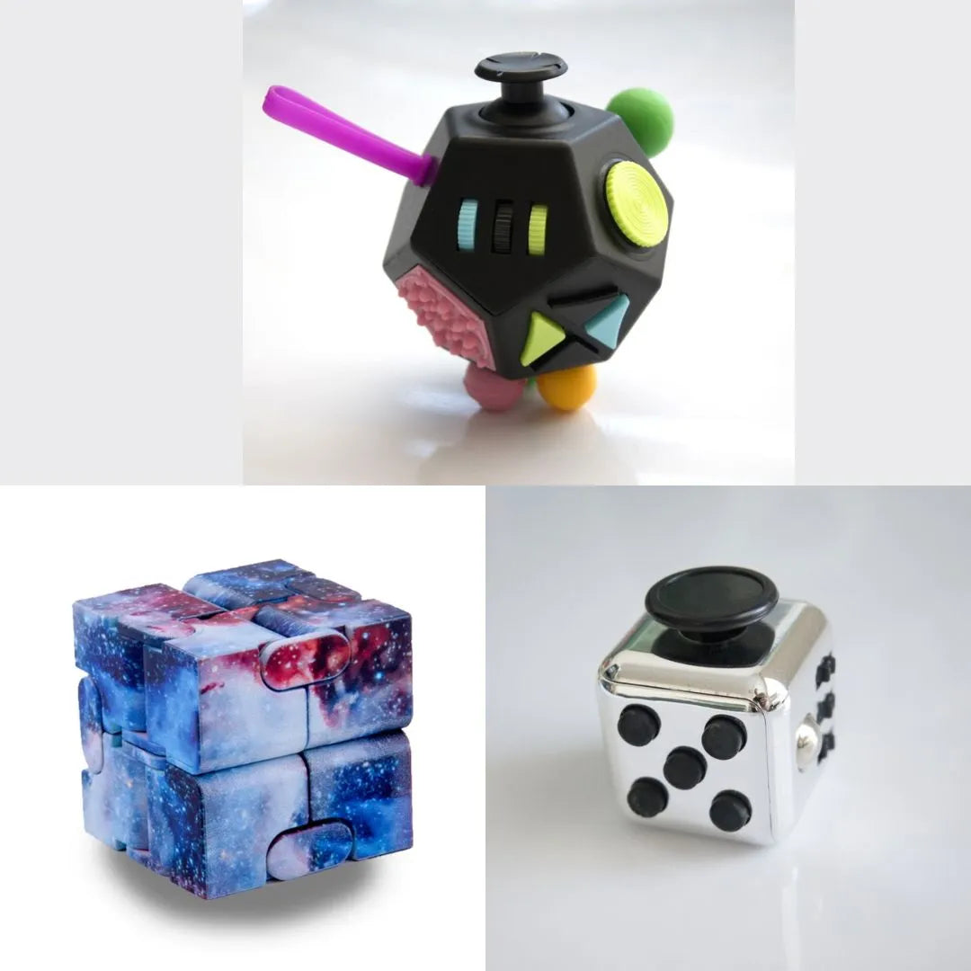 3 Fidgeting Cubes Bundle Galaxy Metallic Silver Multi Colored