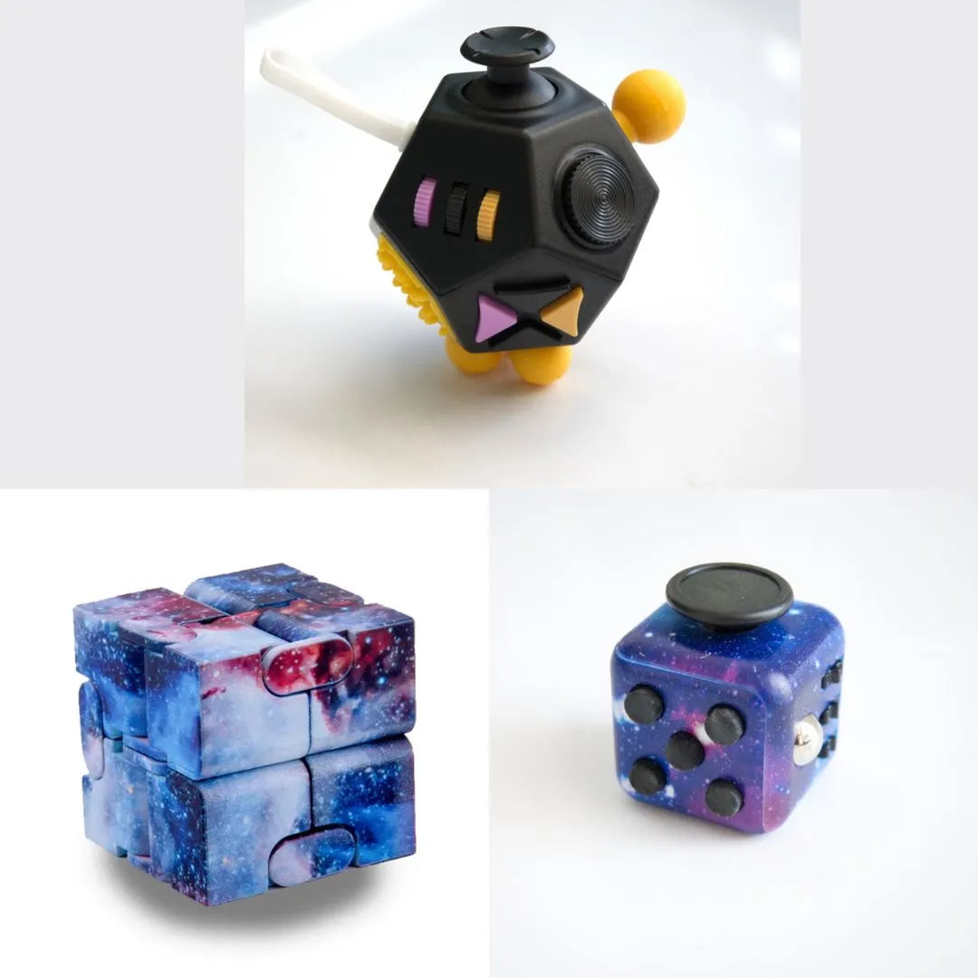 3 Fidgeting Cubes Bundle Galaxy Galaxy Black & Yellow Multi Color