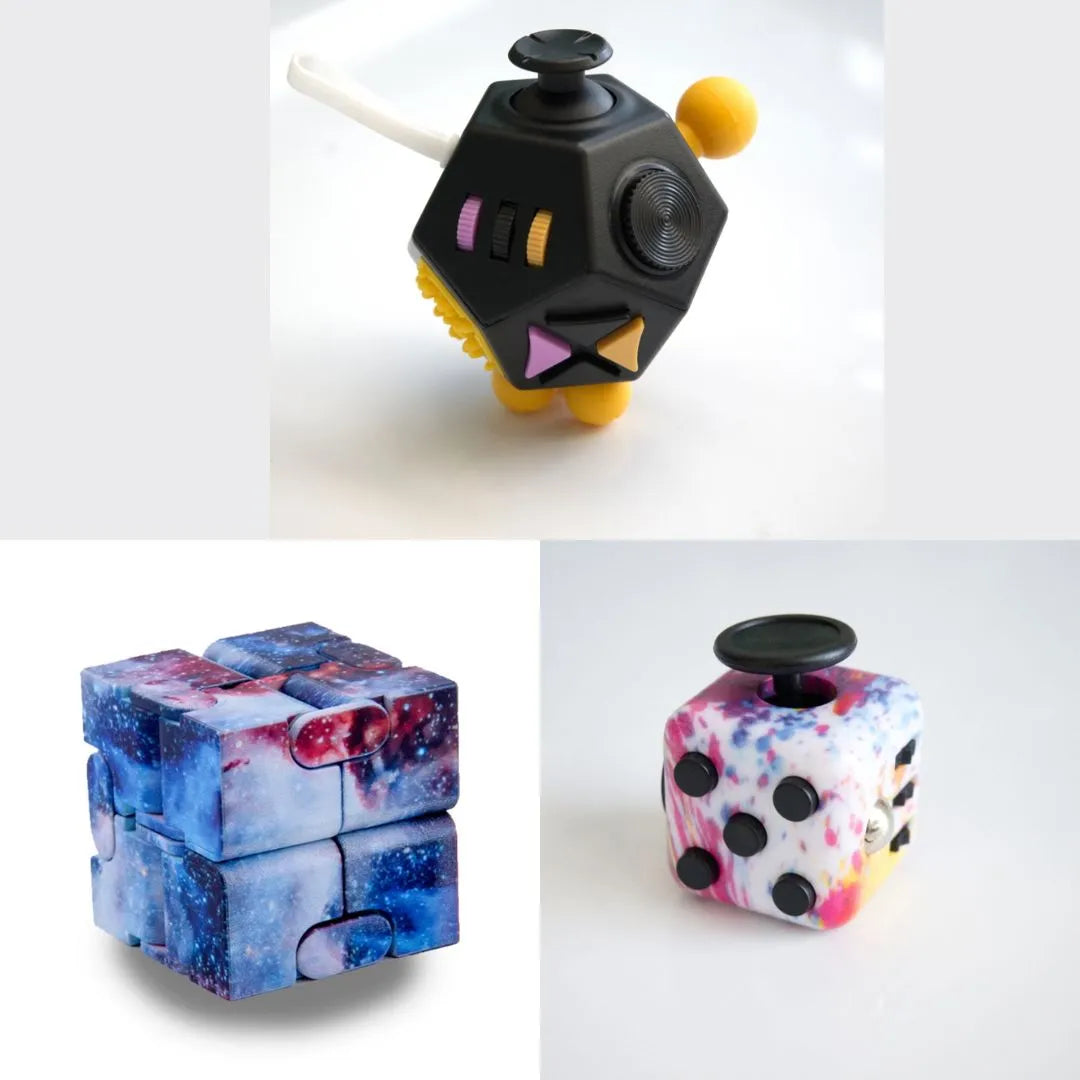 3 Fidgeting Cubes Bundle Galaxy Paint Splatter Black & Yellow Multi Color