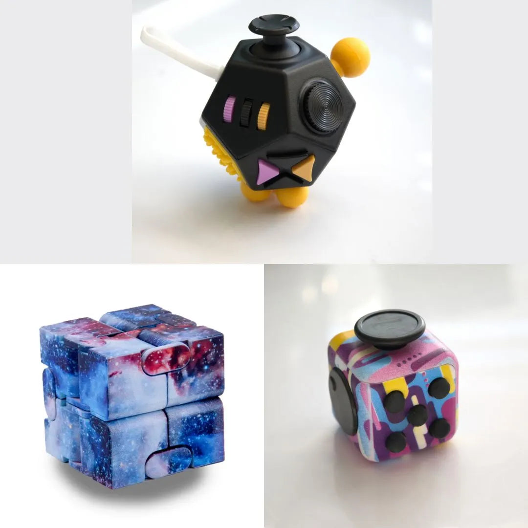 3 Fidgeting Cubes Bundle Galaxy 80’s Retro Black & Yellow Multi Color