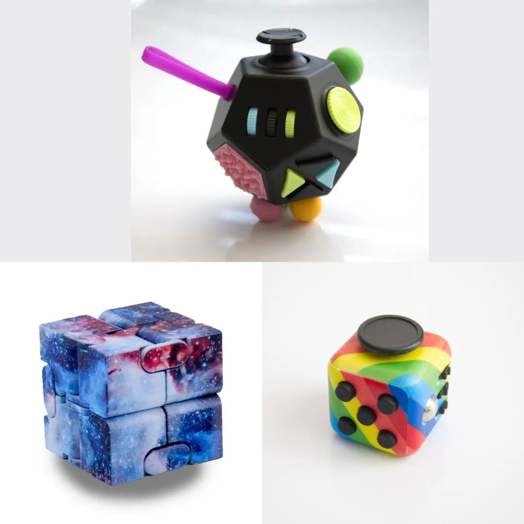 3 Fidgeting Cubes Bundle Galaxy Rainbow Multi Colored
