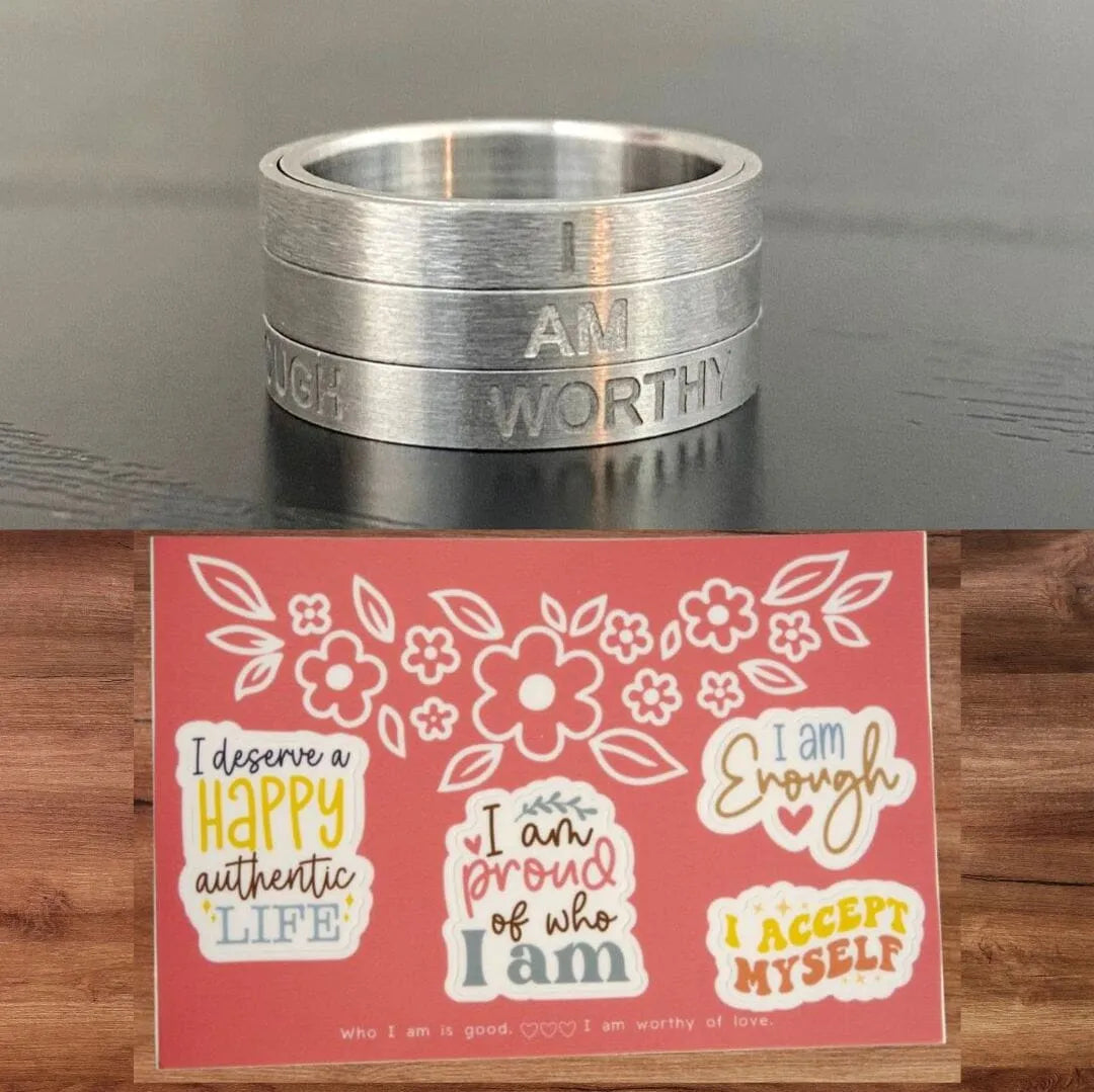 Personal Affirmation Fidget Ring + Affirmation Stickers Bundle