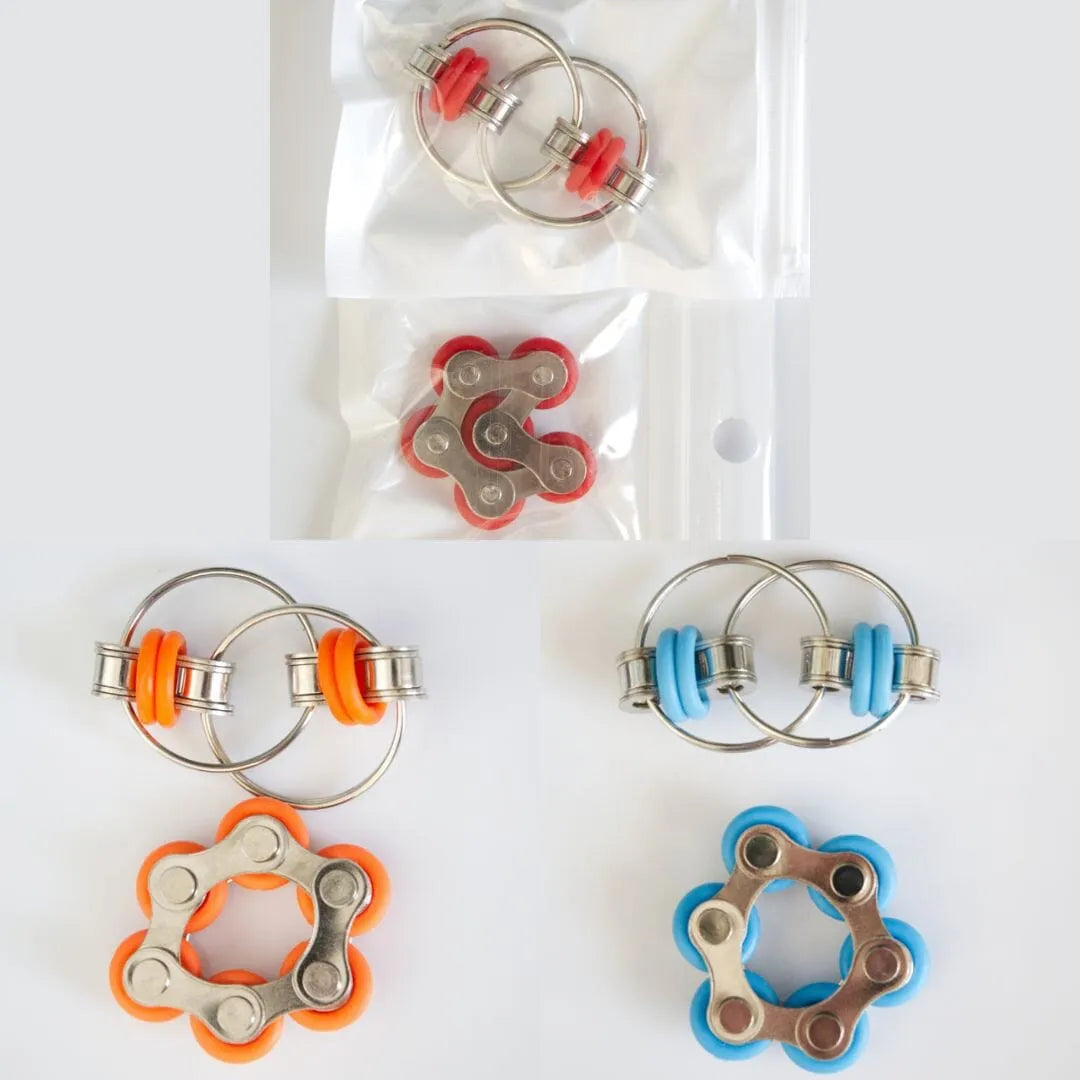 Bike Chain Fidgets (3 pack) Orange Red Turquoise