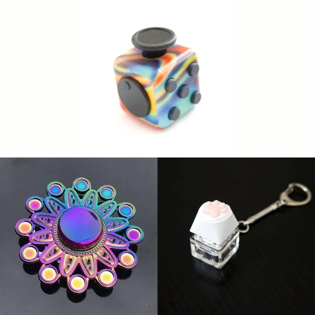 Rainbow Fidget Spinner + 2 Fidgets Bundle (choose your colors) Mandala Paint Pour