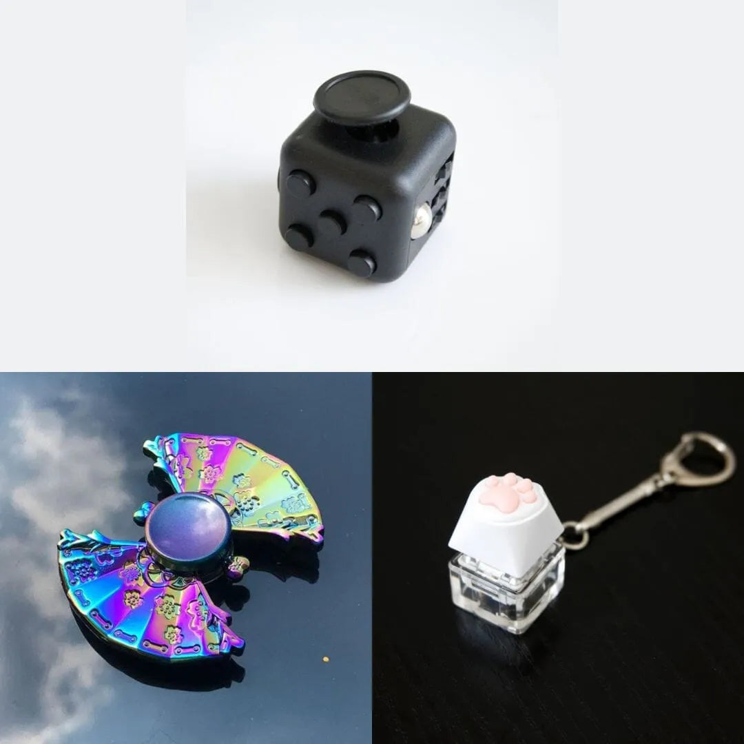 Rainbow Fidget Spinner + 2 Fidgets Bundle (choose your colors) Uchiwa Fan All Black