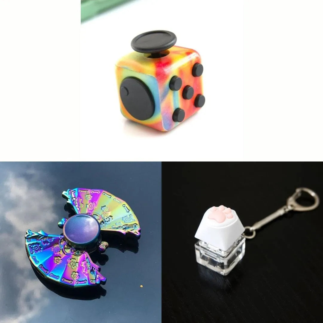 Rainbow Fidget Spinner + 2 Fidgets Bundle (choose your colors) Uchiwa Fan Watercolor