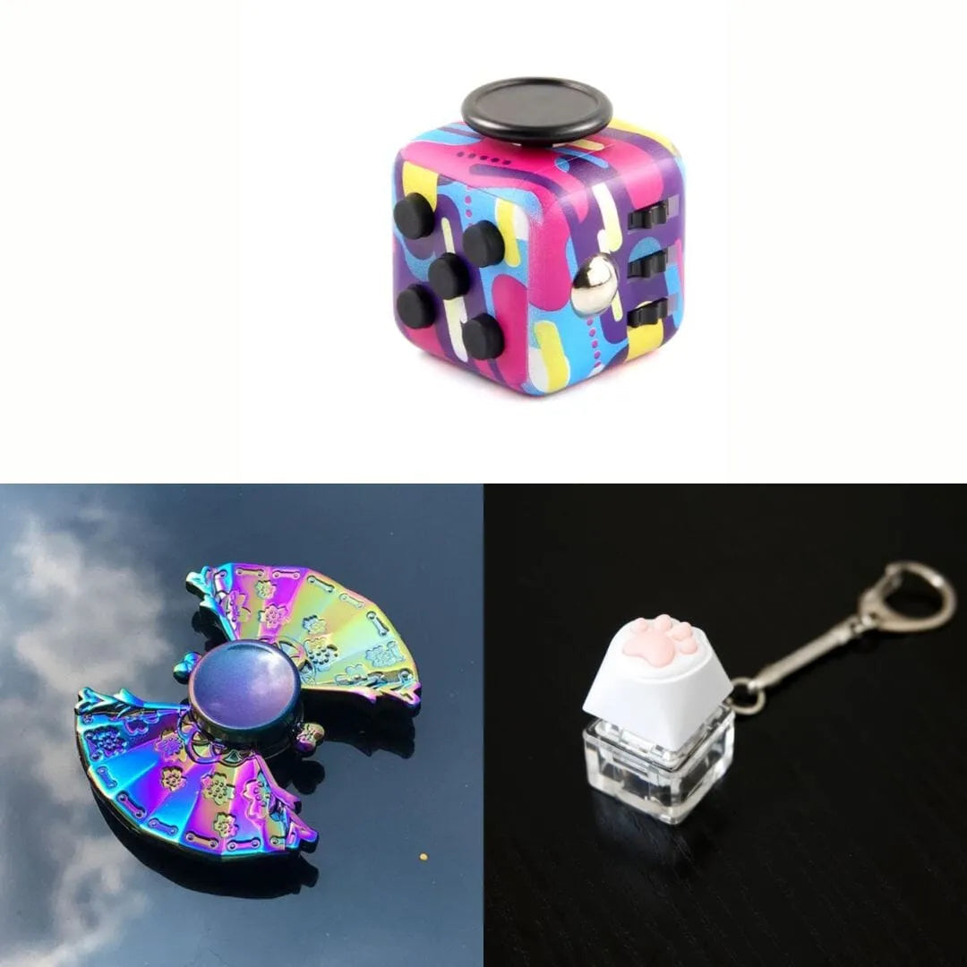 Rainbow Fidget Spinner + 2 Fidgets Bundle (choose your colors) Uchiwa Fan 80’s Retro