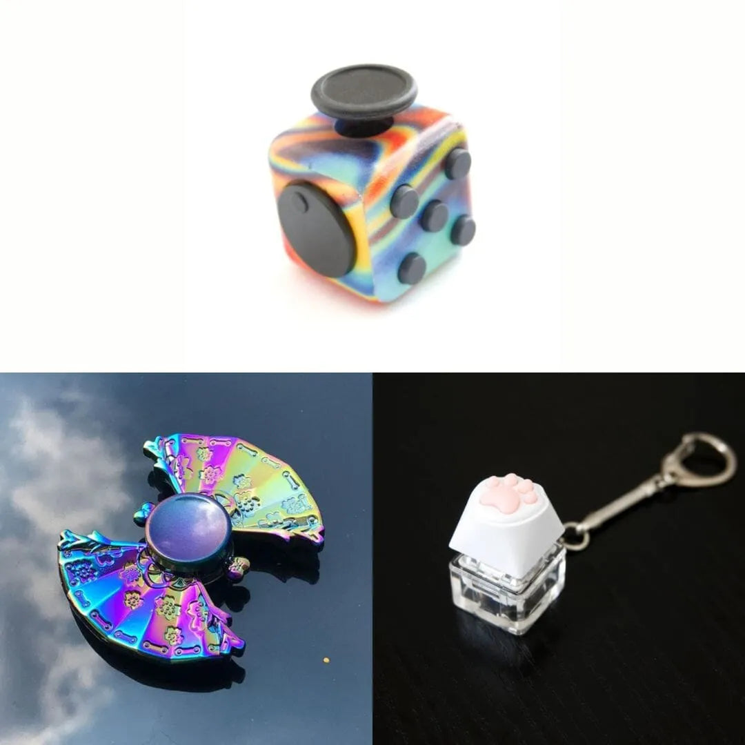 Rainbow Fidget Spinner + 2 Fidgets Bundle (choose your colors) Uchiwa Fan Paint Pour