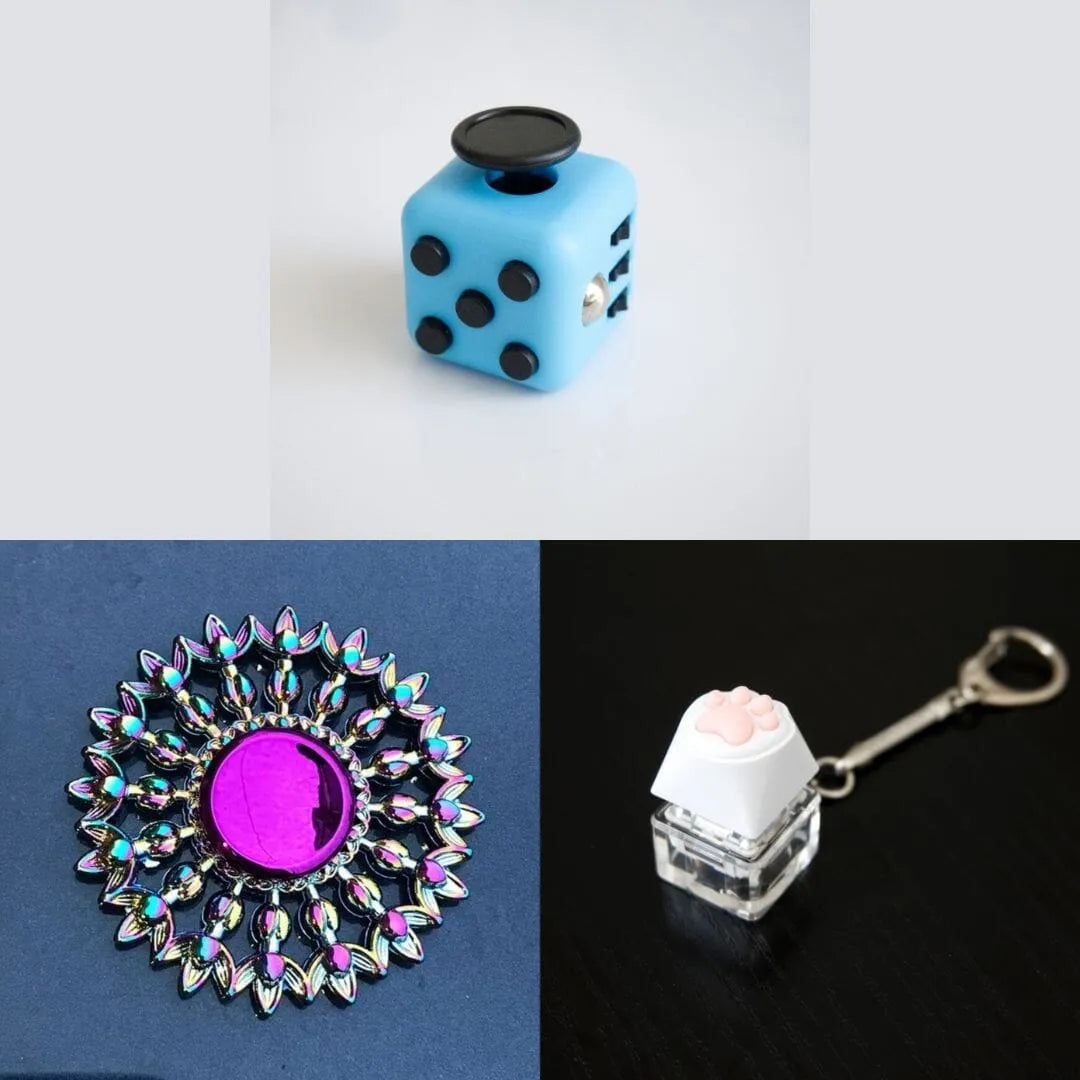 Rainbow Fidget Spinner + 2 Fidgets Bundle (choose your colors) Flower Mandala Sky Blue