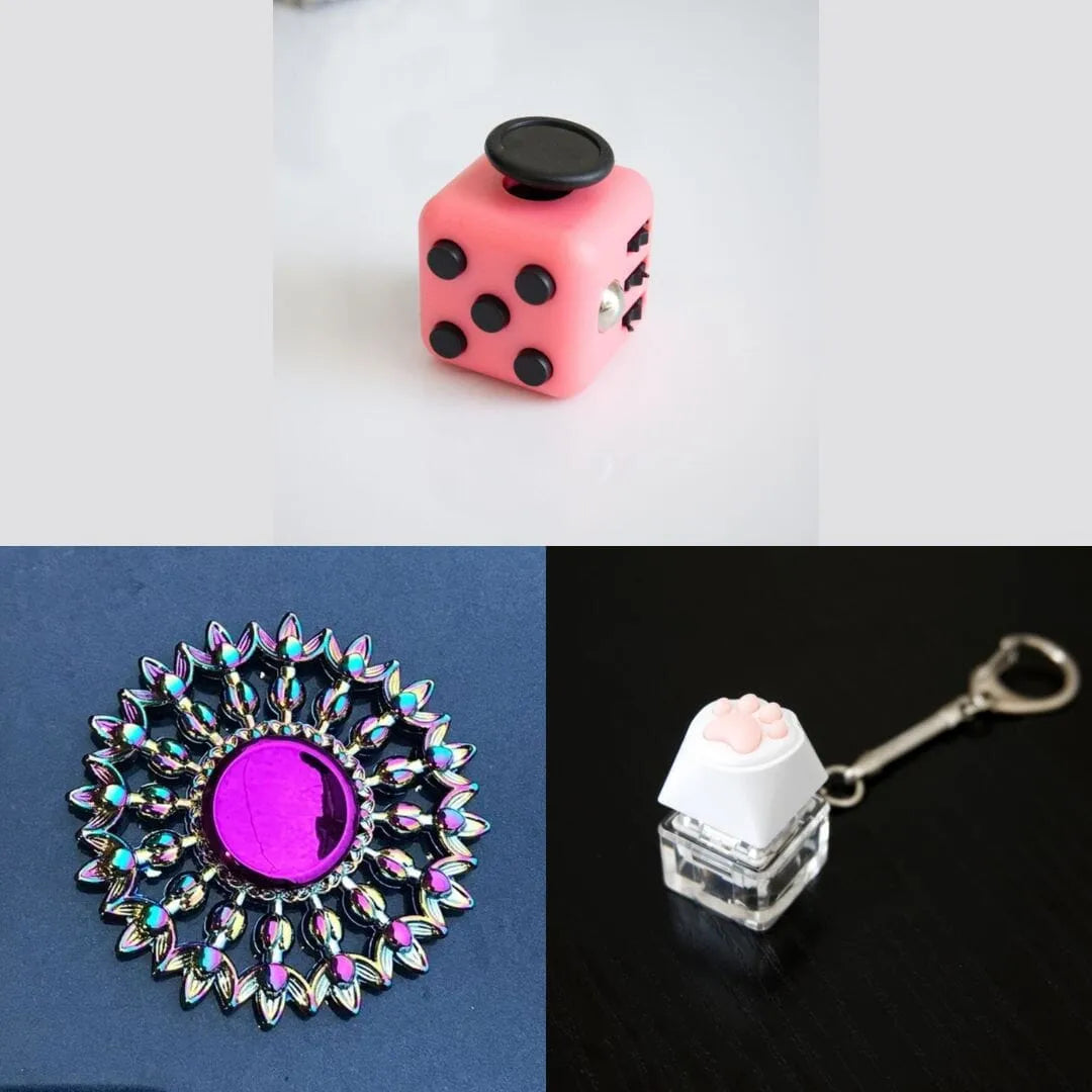 Rainbow Fidget Spinner + 2 Fidgets Bundle (choose your colors) Flower Mandala Blush Pink