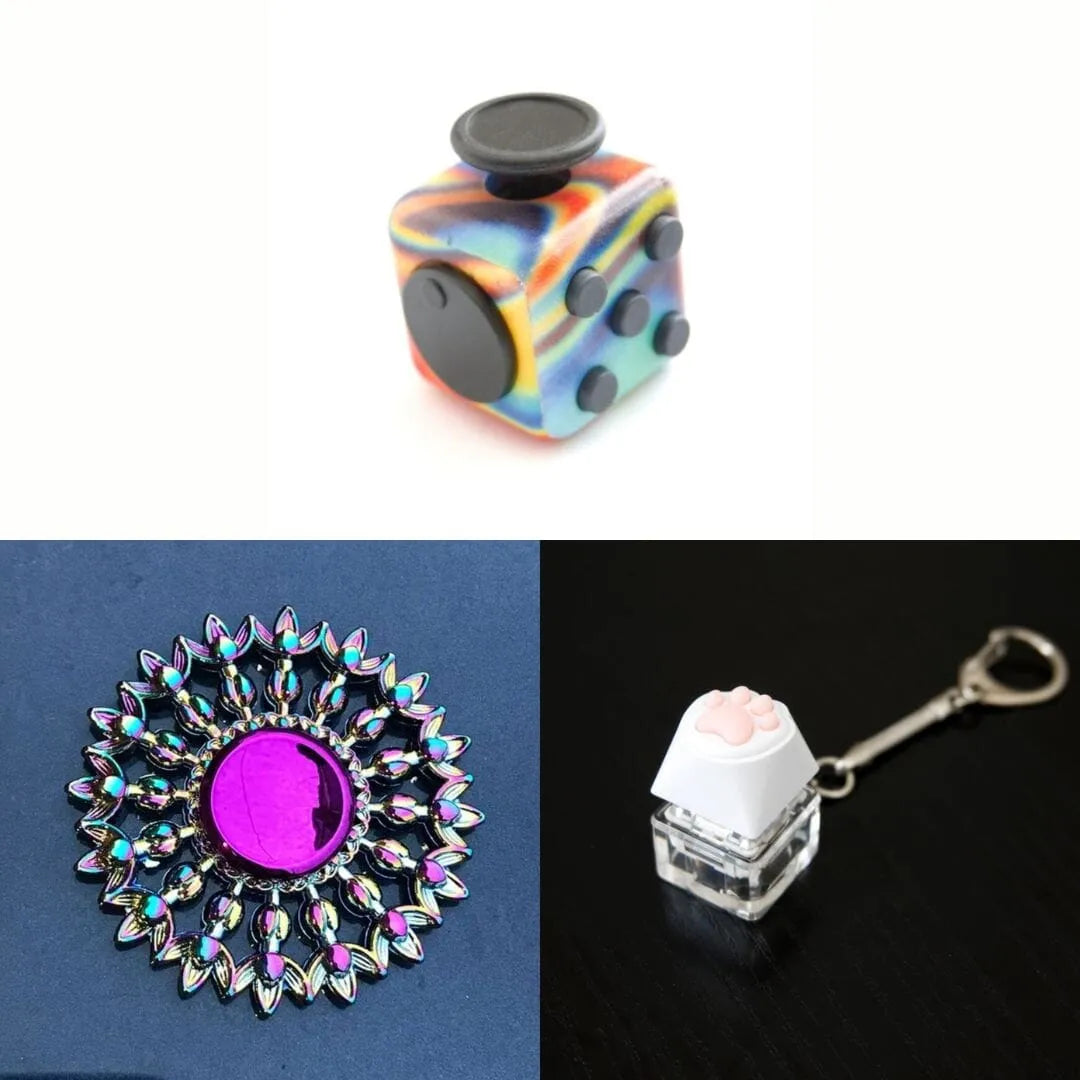 Rainbow Fidget Spinner + 2 Fidgets Bundle (choose your colors) Flower Mandala Paint Pour