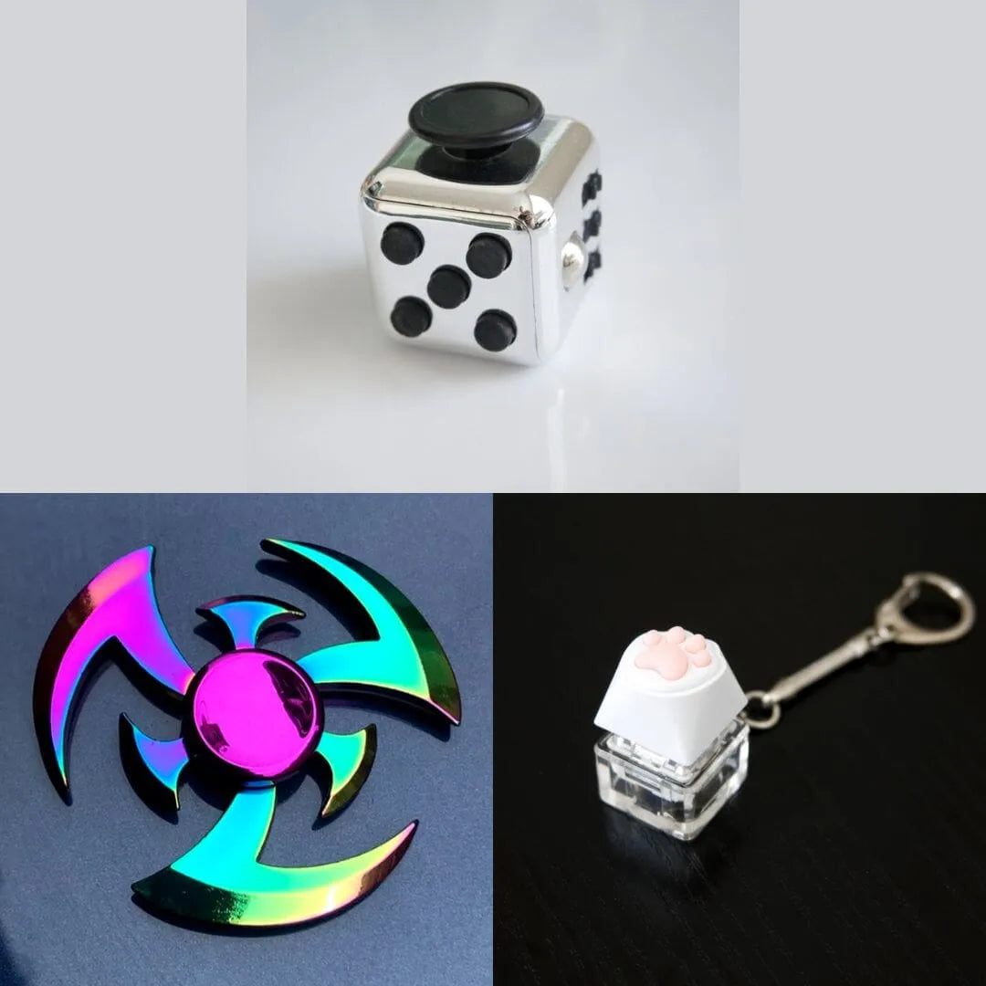 Rainbow Fidget Spinner + 2 Fidgets Bundle (choose your colors) Shuriken Metallic Silver