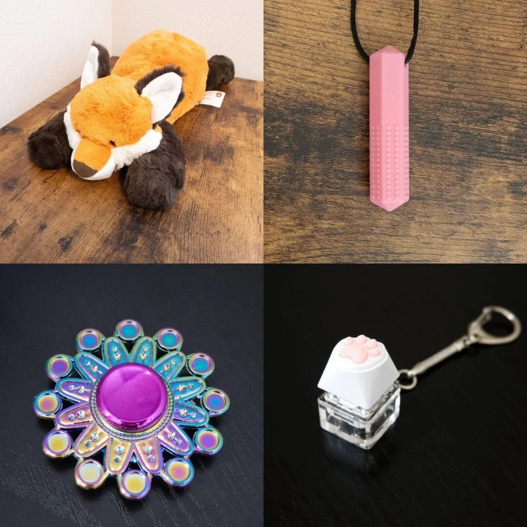 Fox Plush With Chewelry + Fidgets Bundle Pink Mandala