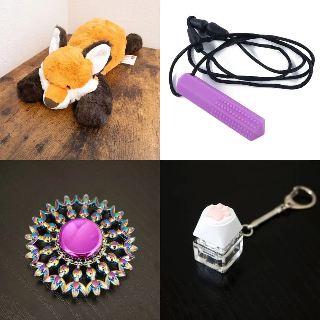 Fox Plush With Chewelry + Fidgets Bundle Purple Flower Mandala