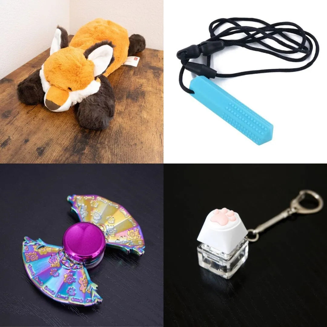 Fox Plush With Chewelry + Fidgets Bundle Blue Uchiwa Fan