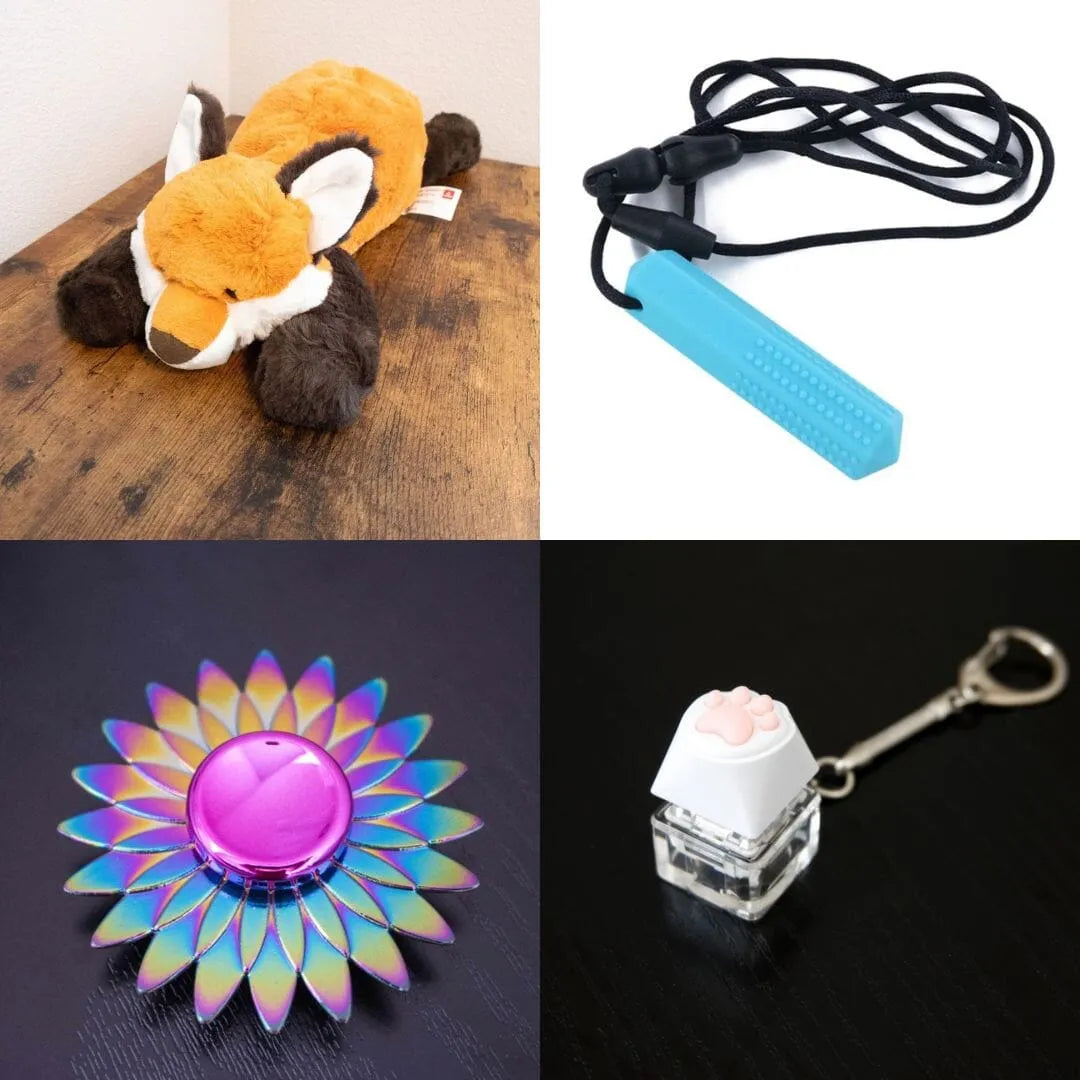 Fox Plush With Chewelry + Fidgets Bundle Blue Sun