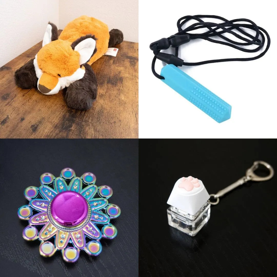 Fox Plush With Chewelry + Fidgets Bundle Blue Mandala